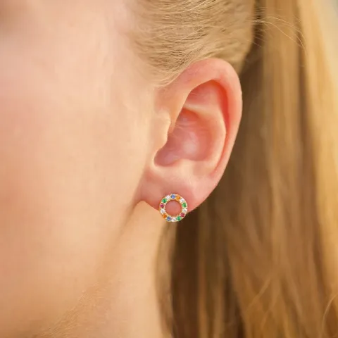 rond multikleurige oorsteker in verguld zilver