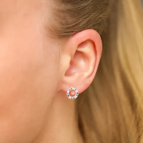 rond multikleurige oorsteker in zilver