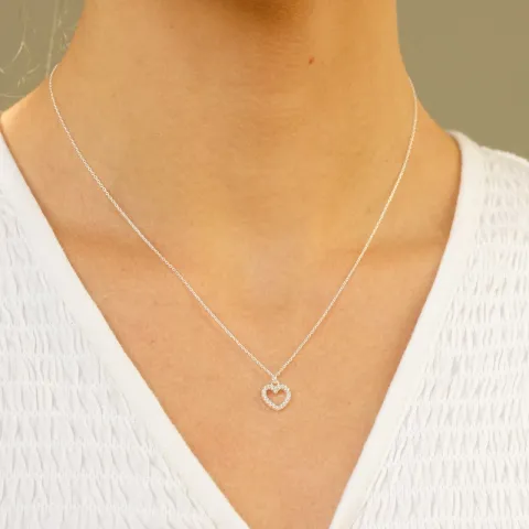 hart zirkoon ketting in zilver