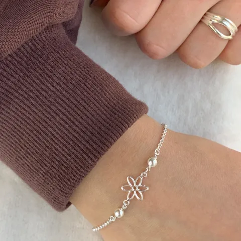 bloem kinder armband in zilver