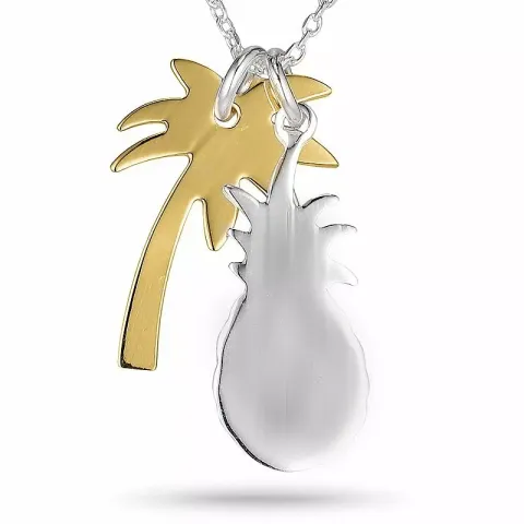 Elegant ananas ketting in zilver met hanger in zilver en verguld zilver