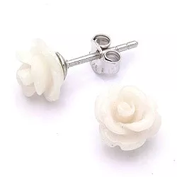 Goedkoop Rose Beauty witte oorsteker in zilver