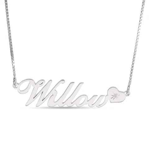 Naamkettingen met hanger in zilver met 1 facetgeslepen zirkonen