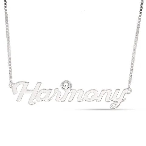 Naamkettingen met hanger in zilver met 1 witte kristallen