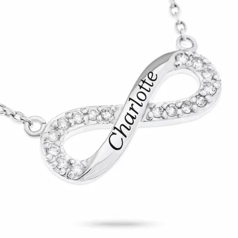 Infinity Naamkettingen met hanger in zilver met  witte zirkoon