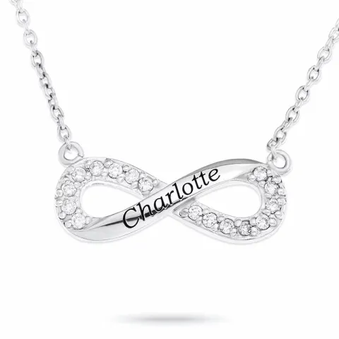 Infinity Naamkettingen met hanger in zilver met  witte zirkoon