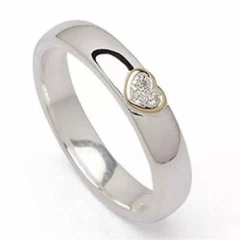 Hart witte zirkoon ring in zilver en goud