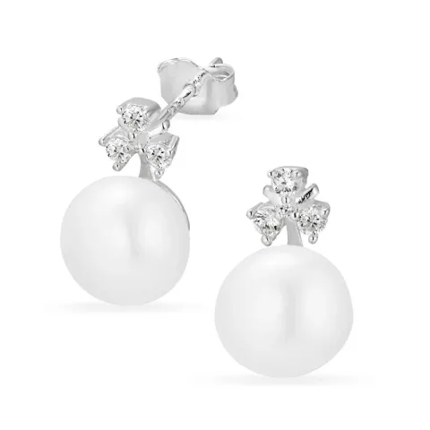 bloem parel oorbellen in zilver