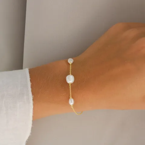 parel armband in verguld sterlingzilver  x 8-9 mm 