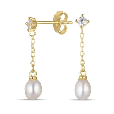 4-4,5 mm parel ketting oorbellen in verguld zilver