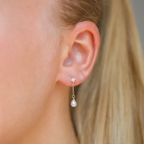 4-4,5 mm parel ketting oorbellen in verguld zilver