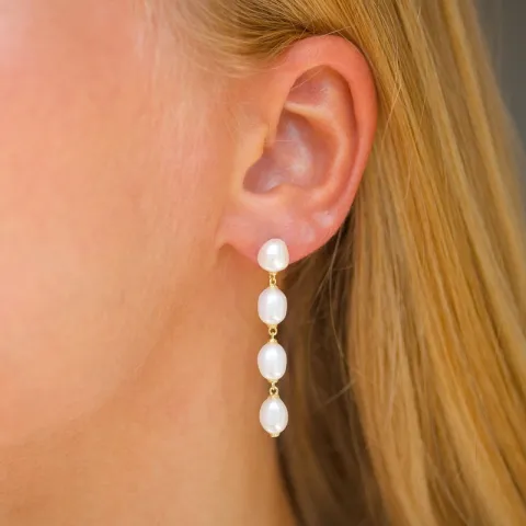 parel ketting oorbellen in verguld zilver