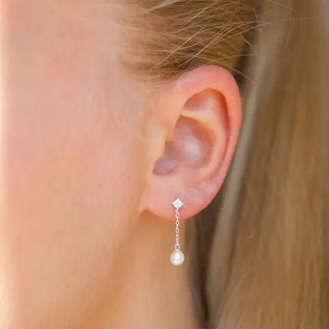 4-4,5 mm parel ketting oorbellen in zilver