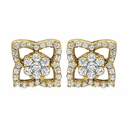 bloem diamant oorsteker in 14 karaat goud met diamant