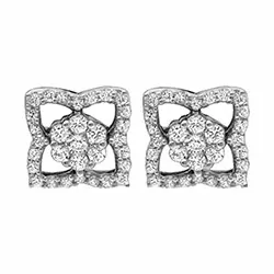 bloem diamant oorsteker in 14 karaat witgoud met diamant