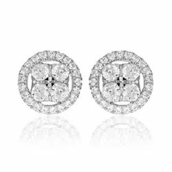 rond diamant oorbellen in 14 karaat witgoud met diamant
