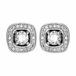 vierkant diamant oorsteker in 14 karaat witgoud met diamant
