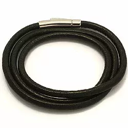 zwart leren CARI armband in zwart leer met staal slot  x 4,0 mm