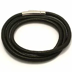 zwart leren CARI armband in zwart leer met staal slot x 4,0 mm