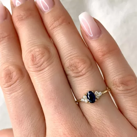 blauwe saffier diamant ring in 14 karaat goud 0,57 ct 0,13 ct