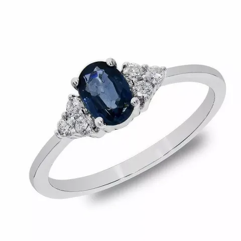 blauwe saffier diamant ring in 14 karaat witgoud 0,57 ct 0,13 ct