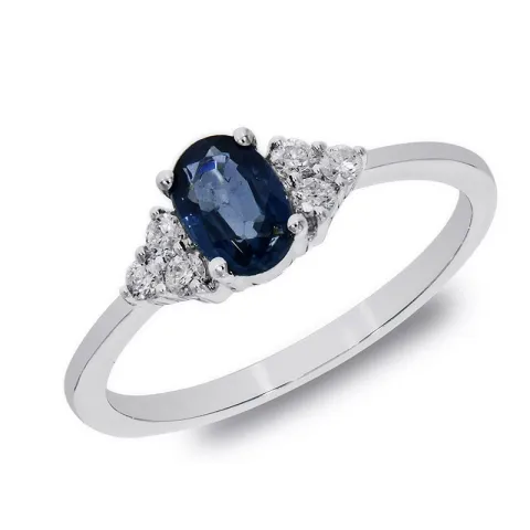 testsieraad blauwe saffier witgouden ring in 14 karaat witgoud 0,57 ct 0,13 ct