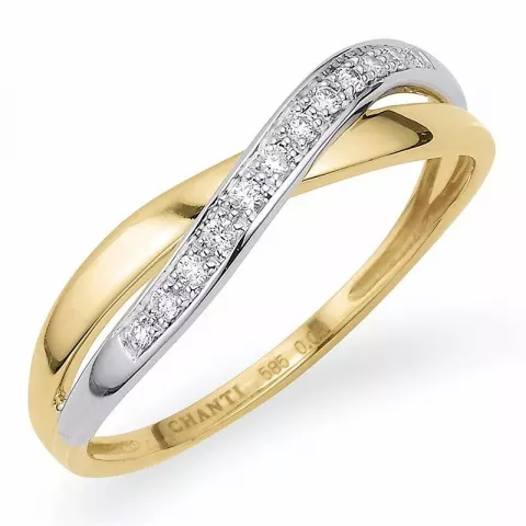 abstract diamant gouden ring in 14 karaat goud-en witgoud 0,08 ct
