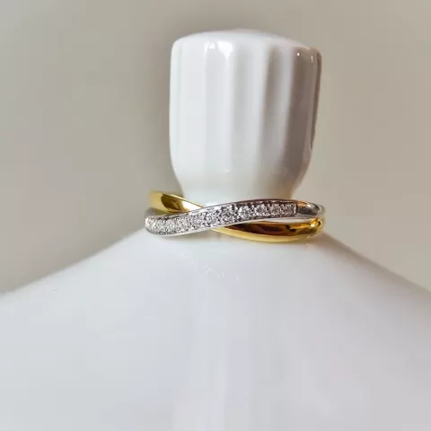abstract diamant gouden ring in 14 karaat goud-en witgoud 0,08 ct