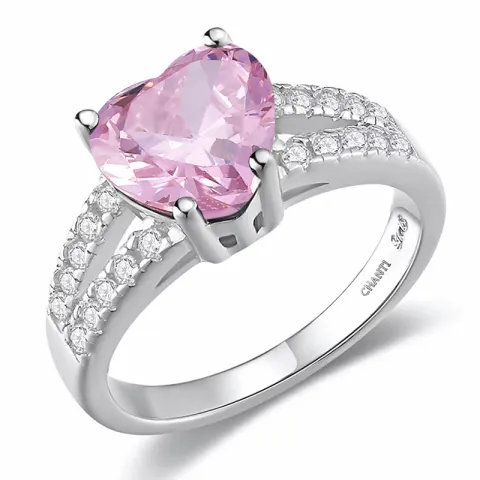 Hart pink zirkoon ring in zilver