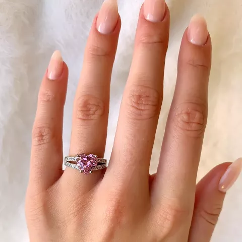 Hart pink zirkoon ring in zilver