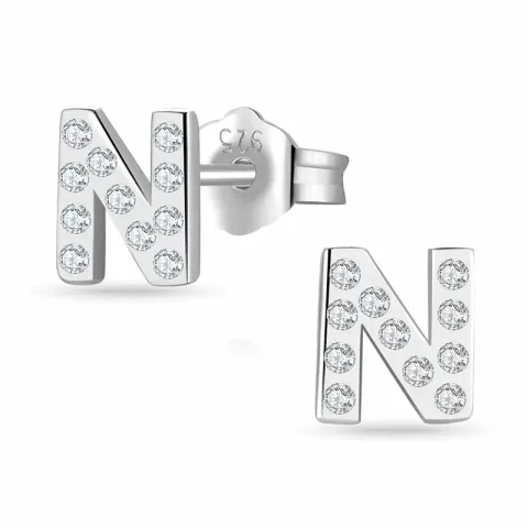 letter n zirkoon oorsteker in zilver