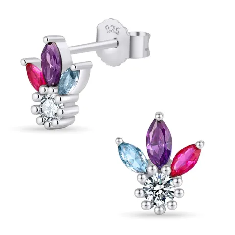 multikleurige oorsteker in zilver