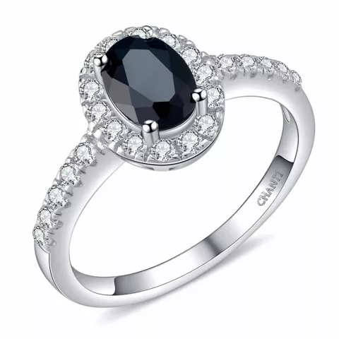 Ovale zwart ring in zilver