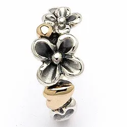 Bloem ring in geoxideerd sterlingzilver met verguld sterlingzilver