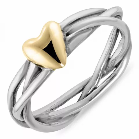 Hart ring in geoxideerd sterlingzilver met 8 karaat goud