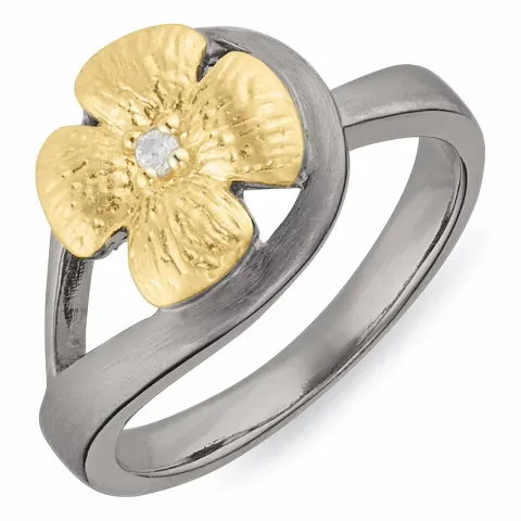 Dark Harmony bloem ring in zwart gerhodineerd zilver met verguld sterlingzilver