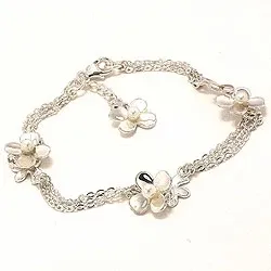 Bloem witte parel armband in zilver met hanger in zilver