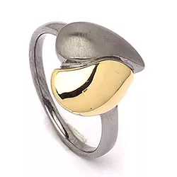 Hart ring in zwart gerhodineerd zilver met verguld sterlingzilver