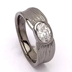 Breed zirkoon ring in zwart gerhodineerd zilver