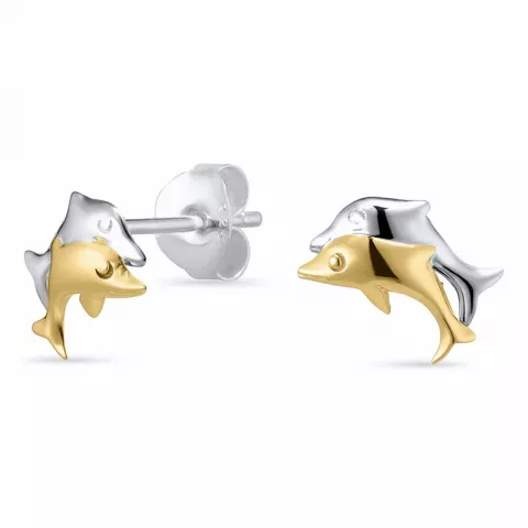 dolfijn oorbellen in zilver en 8 karaat goud