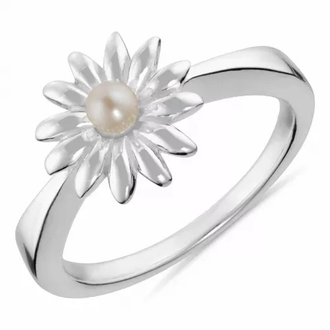 bloem witte parel ring in zilver