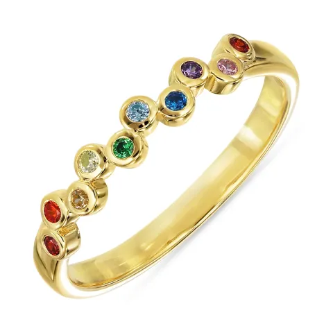 veelkleurig zirkoon ring in verguld sterlingzilver