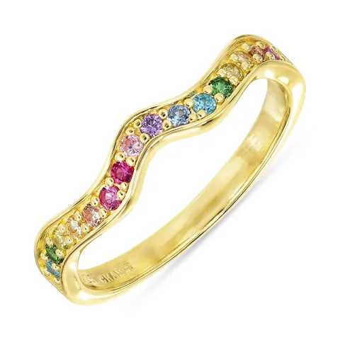 veelkleurig zirkoon ring in verguld sterlingzilver
