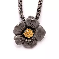 Dark Harmony bloem bloemen hanger in zwart gerhodineerd zilver en verguld sterlingzilver
