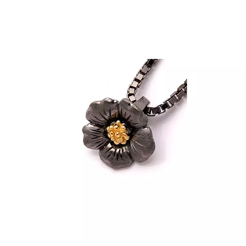 Dark Harmony bloem bloemen hanger in zwart gerhodineerd zilver en verguld sterlingzilver