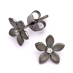 bloem bloemen oorbellen in zwart gerhodineerd zilver