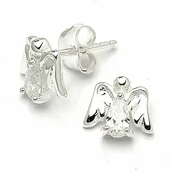 Glanzende engel witte zirkoon oorsteker in zilver