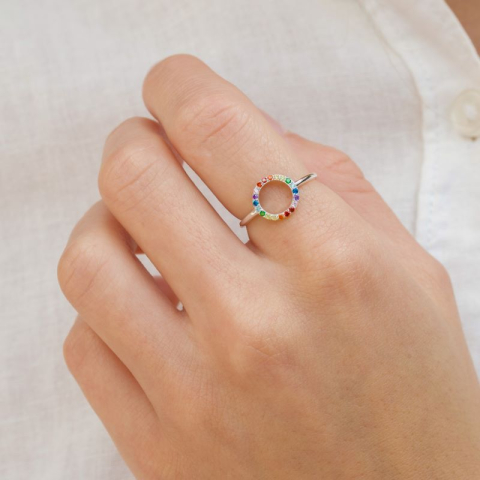 veelkleurig zirkoon ring in zilver