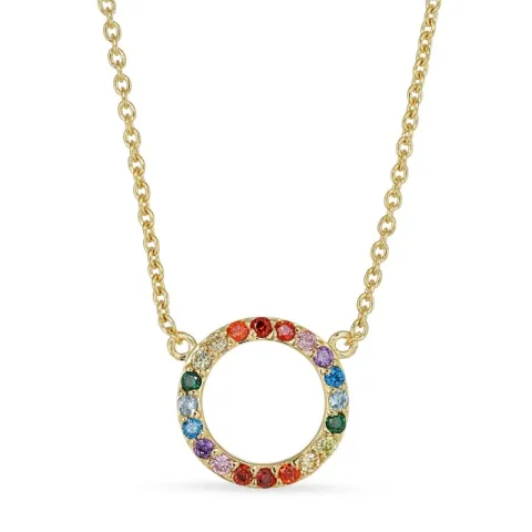 rond veelkleurig zirkoon ketting met hanger in verguld sterlingzilver