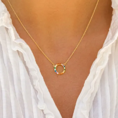 rond veelkleurig zirkoon ketting met hanger in verguld sterlingzilver